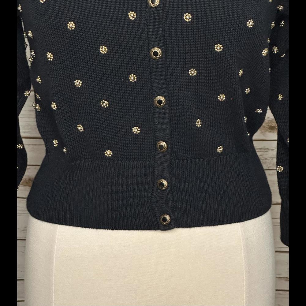 Vtg Marissa Christina Classic navy blue gold beading cardigan sweater Size Large - Picture 4 of 8